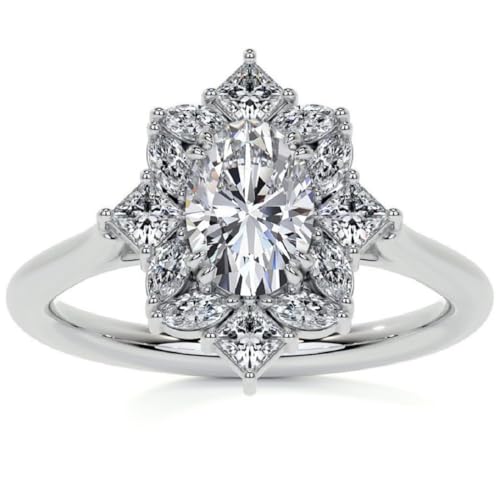 Moissanite Wedding Ring Set 1CT-3CT Oval Cut Cluster Halo Bridal Ring 10K 14K 18K Gold & 925 Sterling Silver Anniversary Promise Gift for Her4