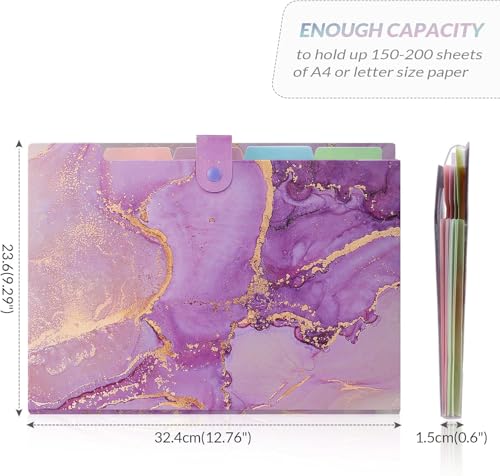 Image of Corslet Expanding File Folder, Aesthetic Folders for School, Accordion File Organizer, Aesthetic Folder with Labels,5 Pockets Important Document Folders for School Office Home Marble Blue