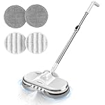AlfaBot WS-24 Cordless Electric Mop, Electric Spin Mop for Floor Cleaning, with Lightweight & Rechargeable Floor Cleaner with Water Sprayer and LED Headlight for Hardwood and Tile Floors, White