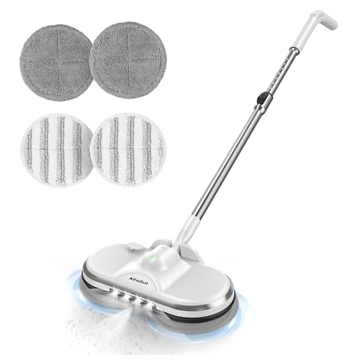 Cordless Electric Mops For Floor Cleaning, AlfaBot WS-24 Electric Spin Mop, Electric Mop with Water Sprayer and LED Headlight, Lightweight & Rechargeable Floor Scrubber for Hardwood Tile & Laminate Floors