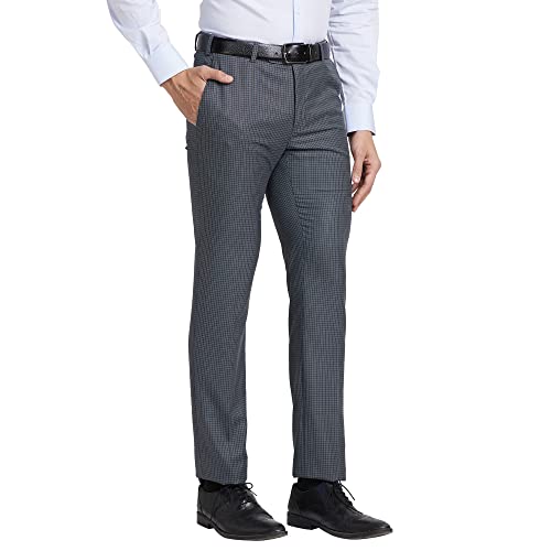 Image of Raymond Men's Polyviscose Blend Checks Pattern Slim Fit Flat Front Formal Trouser