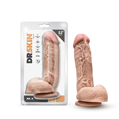 Blush Novelties Dr. Skin Gode réaliste de 8,5 pouces de long et 2 pouces d'épaisseur avec base à ventouse et boules, gode réaliste doux au toucher réel, jouet sexuel féminin