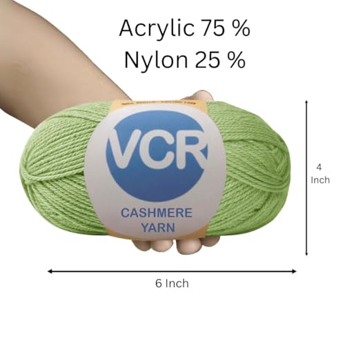 Image of VCR Sage Green Cashmere Knitting Yarn, 100 Grams Hank, 265 Meters Length, Acrylic 75% and Nylon 25%, Soft Crosia Thread for Crochet and Knitting, Suitable for Sweaters, Pullovers and Jackets