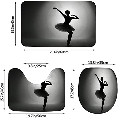 Badezimmerteppich-Set, 3-teilig, tanzende Ballerina-Silhouette im Dunkeln, waschbarer Badteppich, rutschfest, mit Rückenpolster, Konturteppich und Toilettendeckelbezug – Bild 3