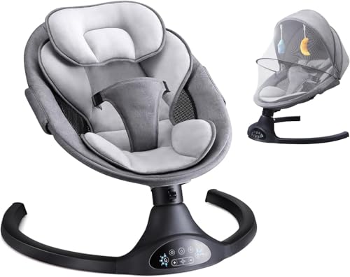 GNOLY Electric Rocking Chair for Babies with 5 Swinging Speeds, Mesh Canopy, Remote, Recline & Music | Automatic Cradle with Toy Bar & Harness | Newborn Use (1Pcs)