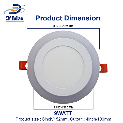 Image of D'Mak Exclusive 9 Watt Super Bright Double Color POP Round Shape LED Color Panel Ceiling Light | Pack of 04 (White+Blue, 4 x 4 inch)