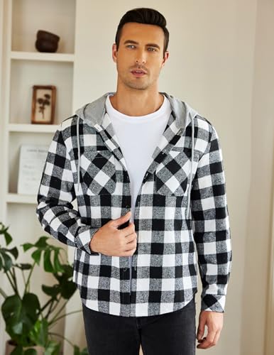 COOFANDY Men's Flannel Hoodie Plaid Shirt Long Sleeve Button Down Casual Shirt Jacket Lightweight Fall Shacket2