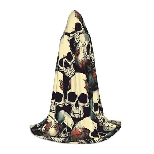 JBJGKHLP Bata unisex con capucha con estampado de calavera y esqueleto, para carnaval, Halloween, cosplay, Navidad, cómoda y elegante