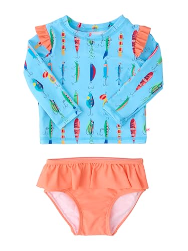 Image of RuffleButts Baby Girls Modern Skirted Rash Guard Bikini - UPF 50+ Sun Protection Swimsuit