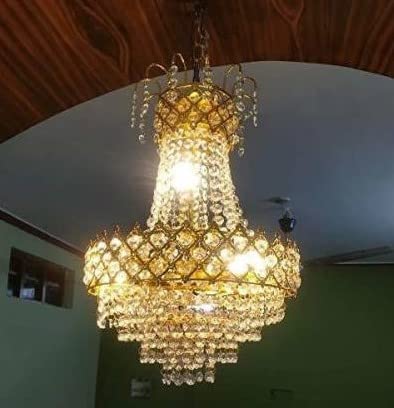JAGAT JANNI ENTERPRISES 5 Watt Crystal Jhoomar Ceiling Hanging Pendant Chandelier (300Mm, 30Cm, Golden)