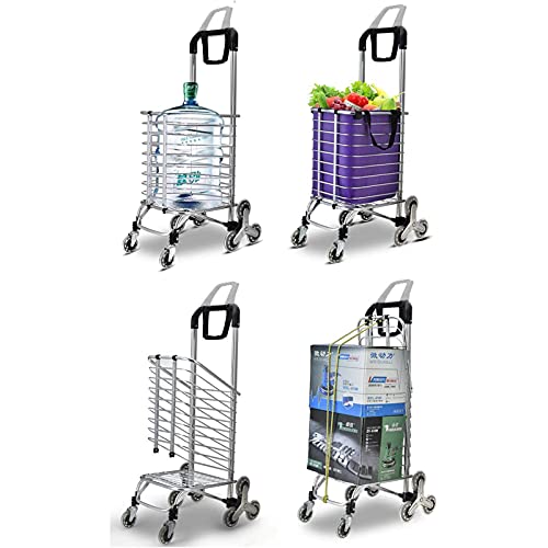 Leichter Einkaufstrolley auf Rädern, faltbarer Treppenklettern, Einkaufswagen mit größerem Stauraum, Edelstahlrahmen – Bild 8