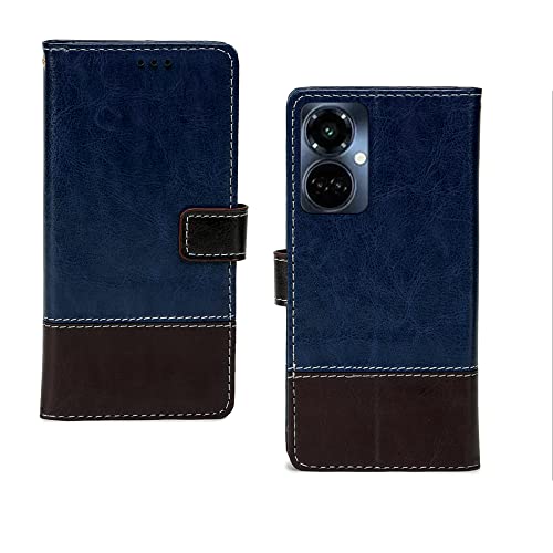Image of Pinaaki Enterprises Tecno Camon 19 Pro 5G Flip Case | Premium Leather Finish Flip Cover | with Card Pockets | Wallet Stand |Complete Protection Flip Cover for Tecno Camon 19 Pro 5G - Blue and Coffee