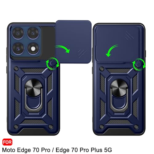 Image of TheGiftKart Tough Armor Bumper Back Cover Case for Motorola Moto Edge 70 Pro /Edge 70 Pro Plus 5G | Kickstand & Ring Holder | 360 Protection Back Cover Case (PC & TPU, Rotating Camera Cover, Blue)