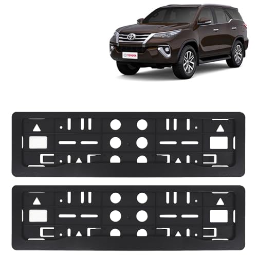 Image of KINGSWAY Fortuner Car Number Plate Frames for All 2017 to 2020 Models of Toyota Car Registration Plate Holders, Black Licence Plate Covers (Front and Rear), Universal Size 51.5 x 14.5 cm