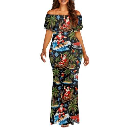 Image of Polynesian Dresses for Women Off Shoulder Maxi Dress Puletasi Samoan Dresses S-7XL