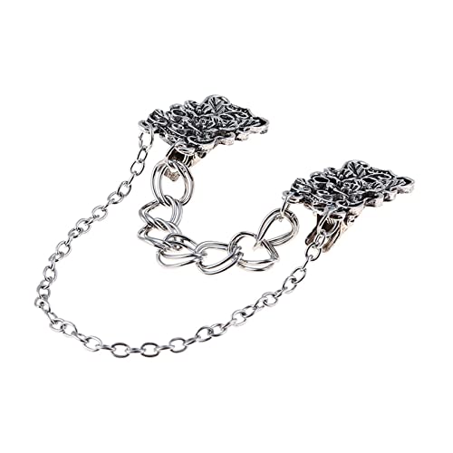 Junyy Carved Women's Link Button Dresses Shirt Collar Clip Vintage Sweater Shawl Brooch Pins Chain Clips(Silver), One Size #TOP2
