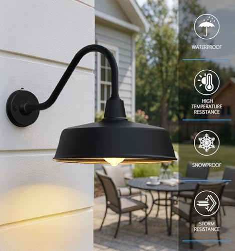 Image of JOESA 15 inch Large Outdoor Barn Light, Dusk to Dawn Gooseneck Light in Galvanized Steel /Outdoor Fluorocarbon Paint Finish, Ideal for Sign, Farmhouse, Storefront Lighting