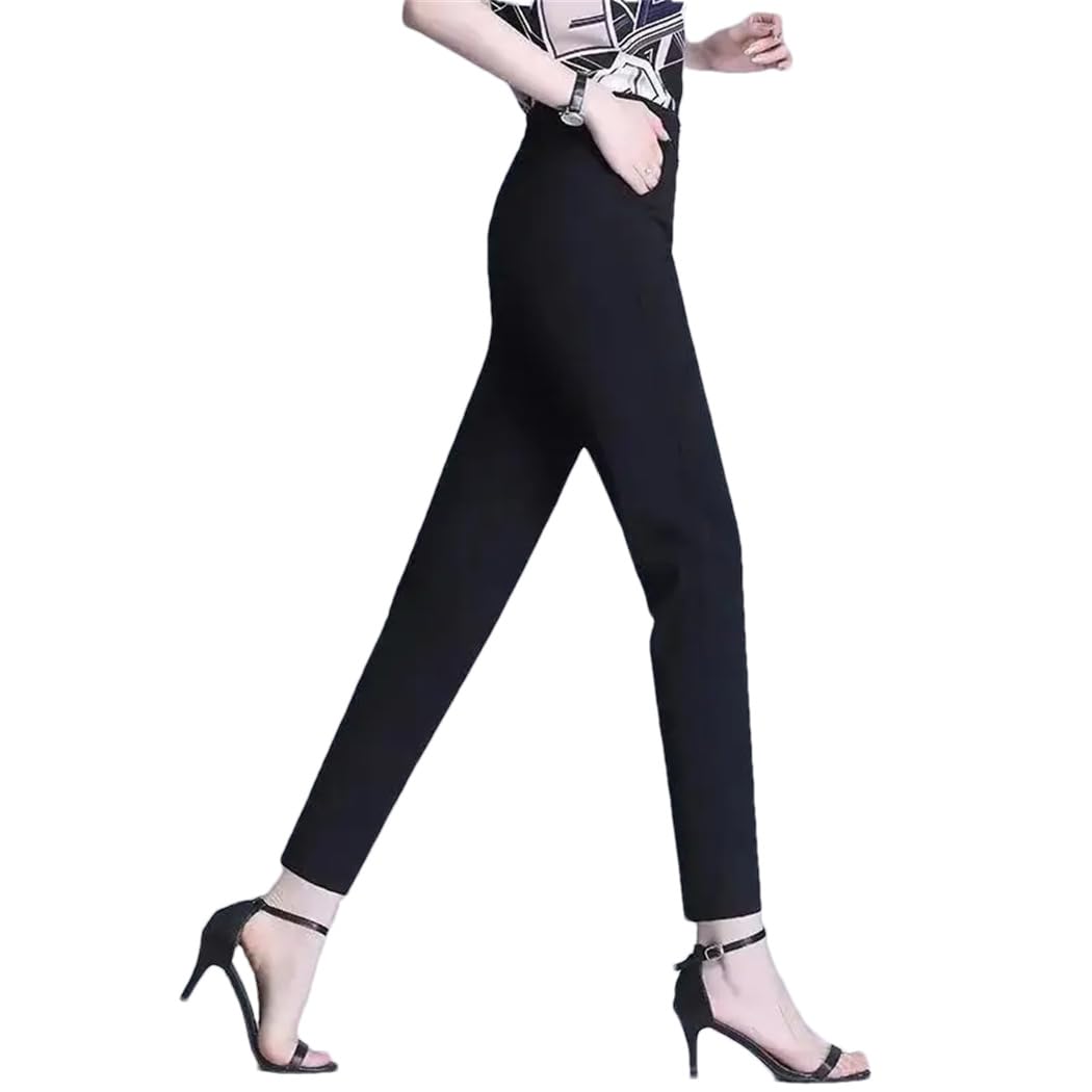 Spring and Autumn Womens Fashion High Waist Loose Slim Fit Solid Color Split Pants