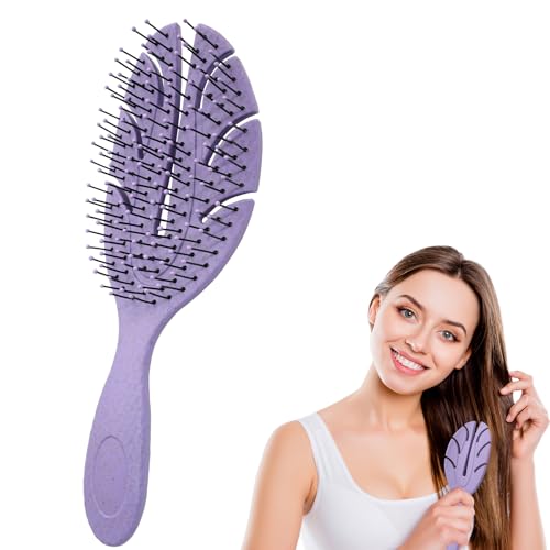 Cepillo para el cabello con paja de trigo – Para rizos y liso – Antienredos, antielectricidad estática, masaje cuero cabelludo – Apto en seco y mojado (Púrpura)