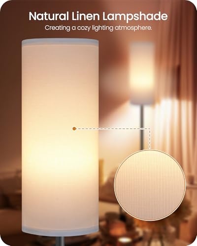 Image of Set of 2 Dimmable Floor Lamps for Living Room with 2 Remotes and Foot Switch, 64.4 inchModern Standing Tall Lamp, Corner Lamp for Bedroom, Bulb Included, 3000K-6500K, White Shade CW06LDP205W1