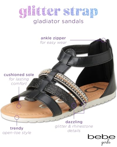 bebe Girls' Sandals - Open Toe Summer Shoes Cute Flat Strappy Gladiator Sandals with Ankle Zipper and Cushioned Sole2