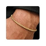 Galis Gold Rope Chain Bracelets for Women and Men - Unisex Premium Stainless Steel Bracelet for Men and Women, Gold Plated Non Tarnish Bracelet, One Wrap Wheat Chain Style with Lobster Claw Clasp 7'