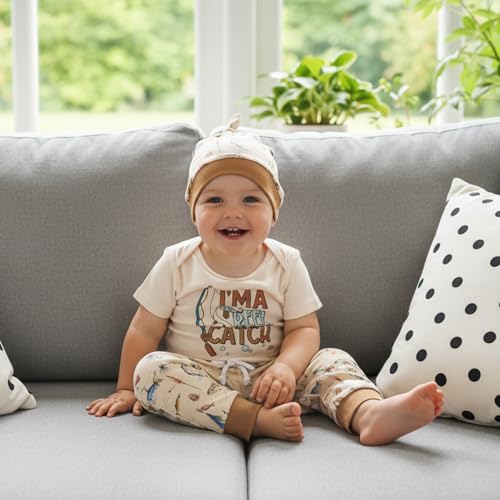Image of Amnnchya Newborn Baby Boy Clothes Fishing Short Sleeve Romper Shirt Tops Pants Summer Spring Outfits Cute Hat Set