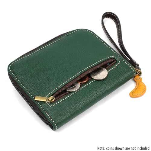 Image of CHALA Zip Around Wallet, Wristlet, 8 Credit Card Slots, Sturdy Pu Leather - Monkey with Bananas - dark green