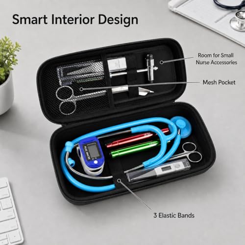 Image of Stethoscope Case Compatible with 3M Littmann Classic III Monitoring /Lightweight II S.E /Cardiology IV Diagnostic /MDF Acoustica Stethoscopes, Extra Pocket for Doctor & Nurse Accessories (Black)