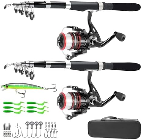 Fishing Pole Combo Set,2.1m/6.89ft 2PCS Collapsible Rods 2PCS Spi...