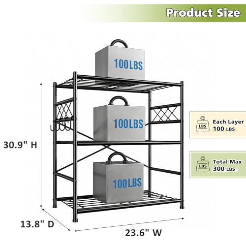 Image of Durayloly 3Tier Storage Shelves Metal Shelving Unit Organizer,Adjustable Wire Shelving Rack Pantry Kitchen with Hooks,Shelves for Laundry,Office and Bathroom closet shelves 23.6 inch W x 13.8 inch D x 30.9 inch H