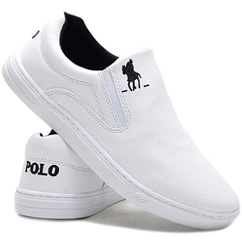 Tênis Slip On Casual Polo Masculino Extra Macio + Carteira Cor:Branco;Tamanho:45