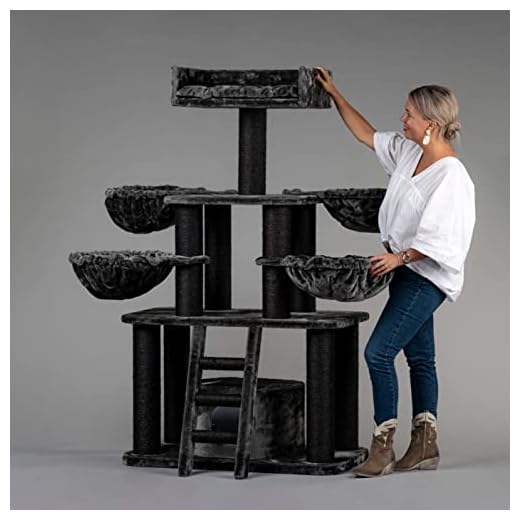 RHRQuality klösträd stora katter stabil XXL Panther Plus Blackline mörkt grått klösträd för katter för Maine Coon stort klösträd tung katt klätterträd klösmöbler tjock stam