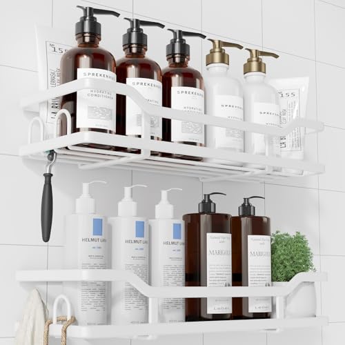 Image of Kitsure Shower Caddy Extra Large - Adhesive Shower Organizer, Stainless Steel Shelf for Inside Shower, No Drill Bathroom Organizers and Storage, Home Decor Accessories, 2 Pack,White