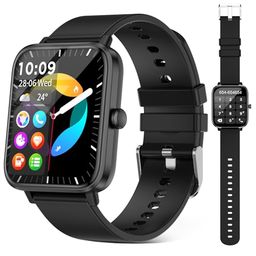 Smart Watch (Answer/Make Call): 1.85″ Waterproof Fitness Trackers with 24-Hours Blood Pressure Heart Rate SpO2 Sleep Monitor Watches for Men Women, iPhone Android Compatible (Stone Black)