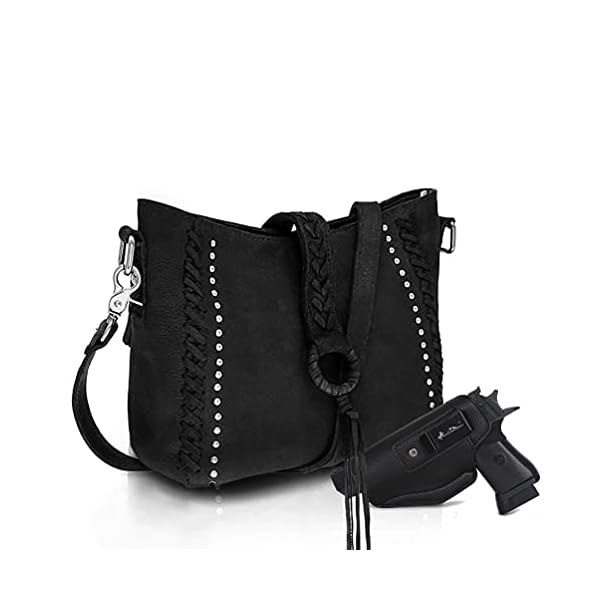Genuine-Leather-Concealed-Carry-Hobo-Purse-For-Women-Studded-Cowhide-Ladies-Shoulder-Bag-With-Crossbody-Strap Montana West Hobo Purse Western Satchel Shoulder Bags for Women Genuine Leather Crossbody Handbags MWL-G001BK