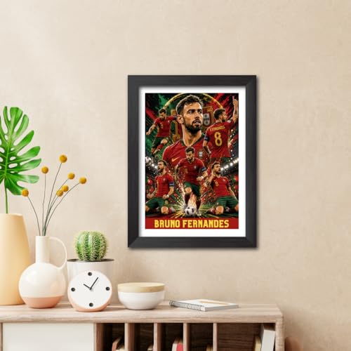 Image of TenorArts Bruno Fernandes Portugal Poster Worldcup Themed Laminated Photo Frame Painting with Matt Finish Black Texture (12 inches x 9inches)
