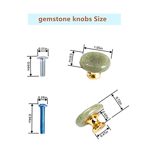 Ruimou 6pcs Original Stone Knobs Natural knobs Crystal Glass Pull Handles for Drawer Cabinet Door Cupboard Dresser Home DIY with Screws (Green Aventurine) - Image 3