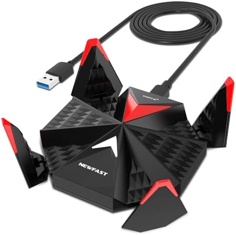 NEWFAST AX5400 Tri-band Gigabit WiFi Adapter for PC 5400Mbps USB3.0 WiFi Dongle 6GHz/5GHz/2.4GHz Wireless Adapter WiFi 6 Dongle, High Gain Antennas WiFi 6E Adapter, MU-MIMO, Support Windows 10/11 ONLY