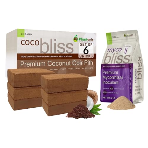 Coco Coir 650gm Bricks (6-Pack) + Myco Bliss Granular (2lbs) Fertilizante