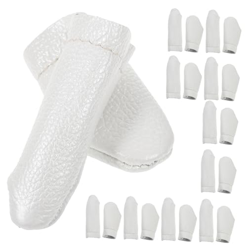 BEBEMOKO Wool Felt Thimble Fingertip Protectors 20pcs Pu Leather Gloves for Needle Felting Sewing Finger Protectors for DIY Random Color
