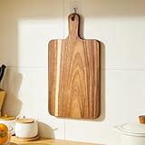 Small Acacia Wood Cutting Board for Kitchen (13'' x 7''), Wooden Cutting Board with Handle, Charcuterie Board, Cheese Board, Decorative Wooden Serving Board (1, Acacia Wood Color, 13'L x 7'W)