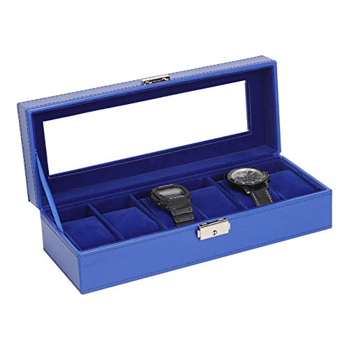 Image of NEX Watch Case, 6 Slot Leather Watch Box Display Case Organizer Glass Jewelry Storage