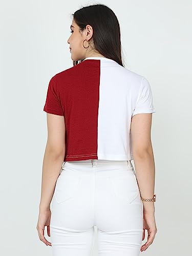 Image of FLEXIMAA Women's Cotton Plain Round Neck Half Sleeve Crop Top