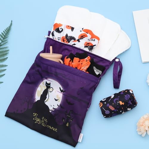 ALVABABY Helloween 2pcs Cloth Diaper Wet Dry Bags Waterproof Reusable with Two Zippered Pockets Travel Beach Pool Daycare Soiled Baby Items Yoga Gym Bag for Swimsuits or Wet Clothes 2LM07 - Thumbnail 2