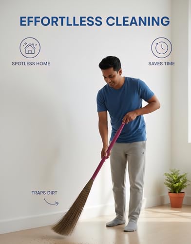 Image of Combo of Natural Grass Phool Jhadu with Coconut Stick Broom for Indoor & Outdoor Cleaning | Eco-Friendly, Durable Traditional Broom Set for Home