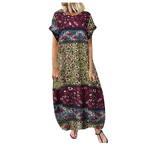Jumaocio Women's Summer Casual Dresses Round Neck Short Sleeve Printed Holiday Bohemian Loose Maxi Dress(Green,Xl) #TOP4