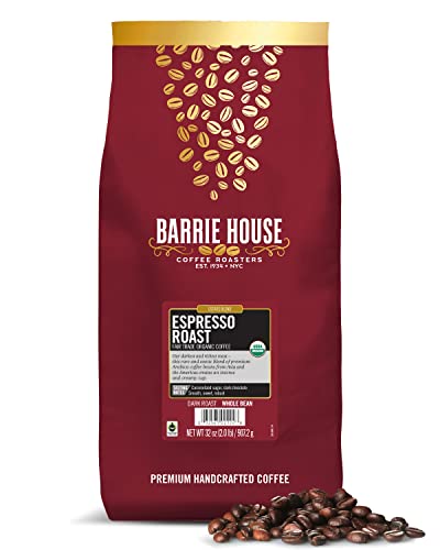 Barrie House Espresso Roast Whole Bean Coffee, 2 Lb Bag | Fair Trade Organic Certified | Dark Roast | Sweet And Robust Flavor| 100% Arabica Coffee Beans #TOP5