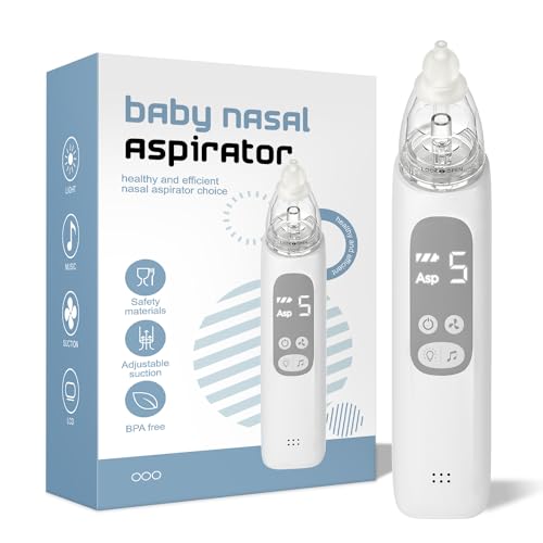 Image of X-Bosak Baby Nasal Aspirator, Electric Nose Sucker with 5 Levels Suction, Soothing Light & Nursery Rhymes (White)