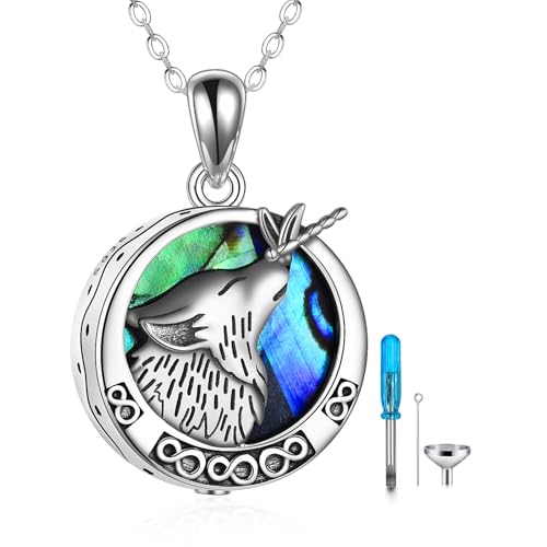 ONEFINITY Wolf Urn Necklaces for Ashes Sterling Silver Wolf Cremation Jewelry with Dragonfly Urn Keepsake Memorial Urn Jewelry for Women Men